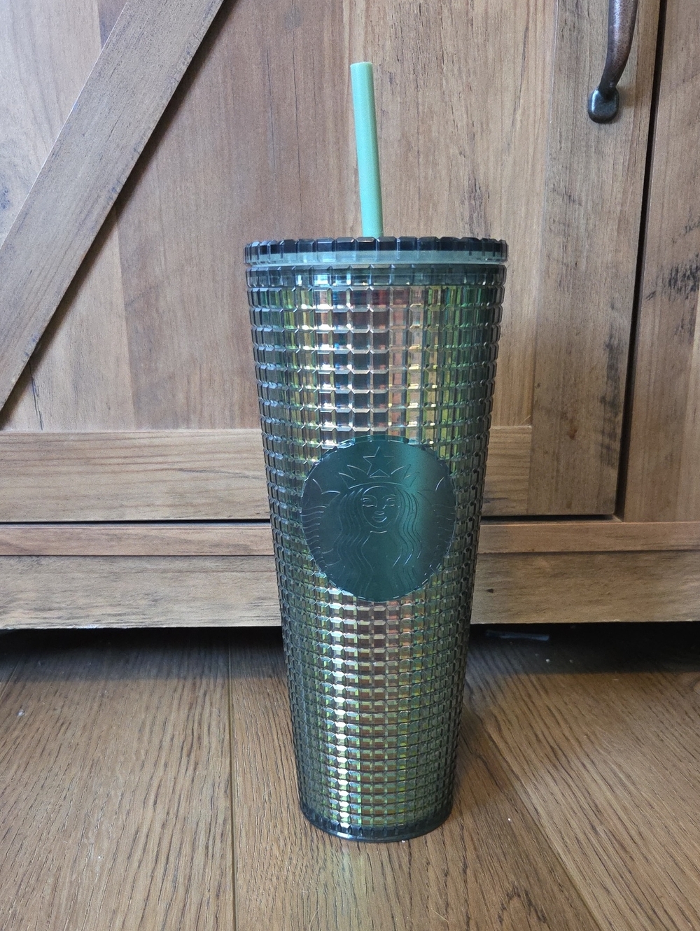 Starbucks Iridescent Green Studded Cold Cup with Green Straw